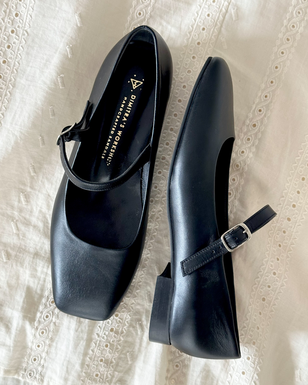 Mary Jane black leather ballerinas